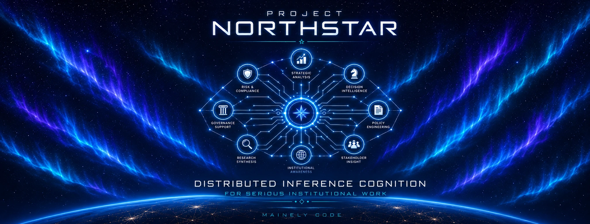 Project Northstar visual identity showing a central executive star connected to eight specialist cognitive regions.